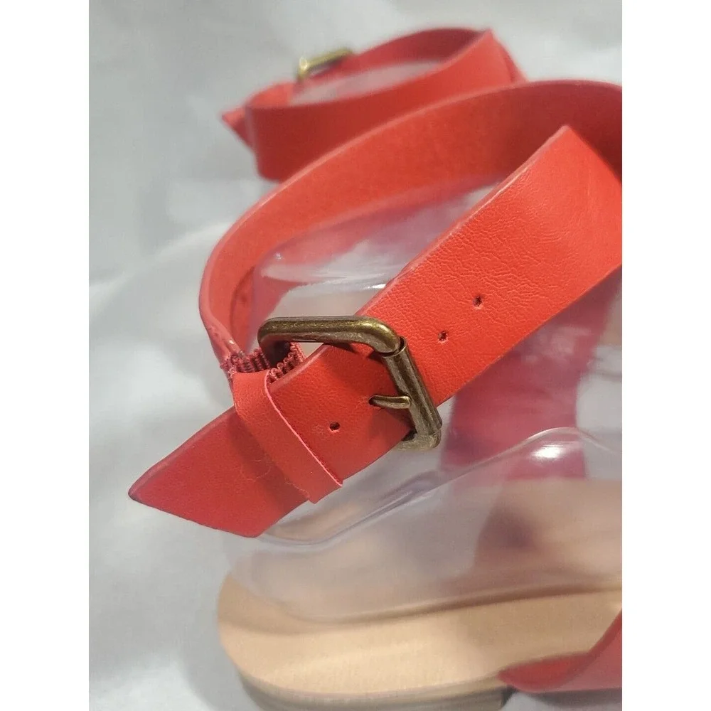 Loft Size 9M Red Faux Leather Open Toe Criss Cross Strap Stack Heel Sandals